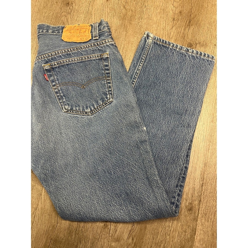 Levis 501 Mens Blue Medium Wash Straight Leg Button Fly Denim Jeans W34 L31